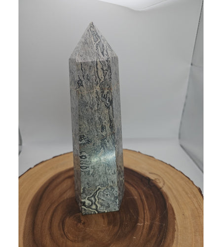 3.81LB 1Pcs Natural Gray Crazy Lace Jasper Crystal Point Tower Healing