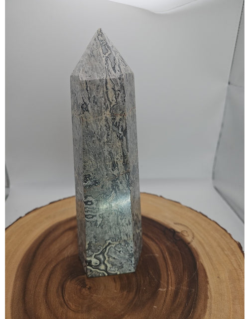 Load image into Gallery viewer, 3.81LB 1Pcs Natural Gray Crazy Lace Jasper Crystal Point Tower Healing
