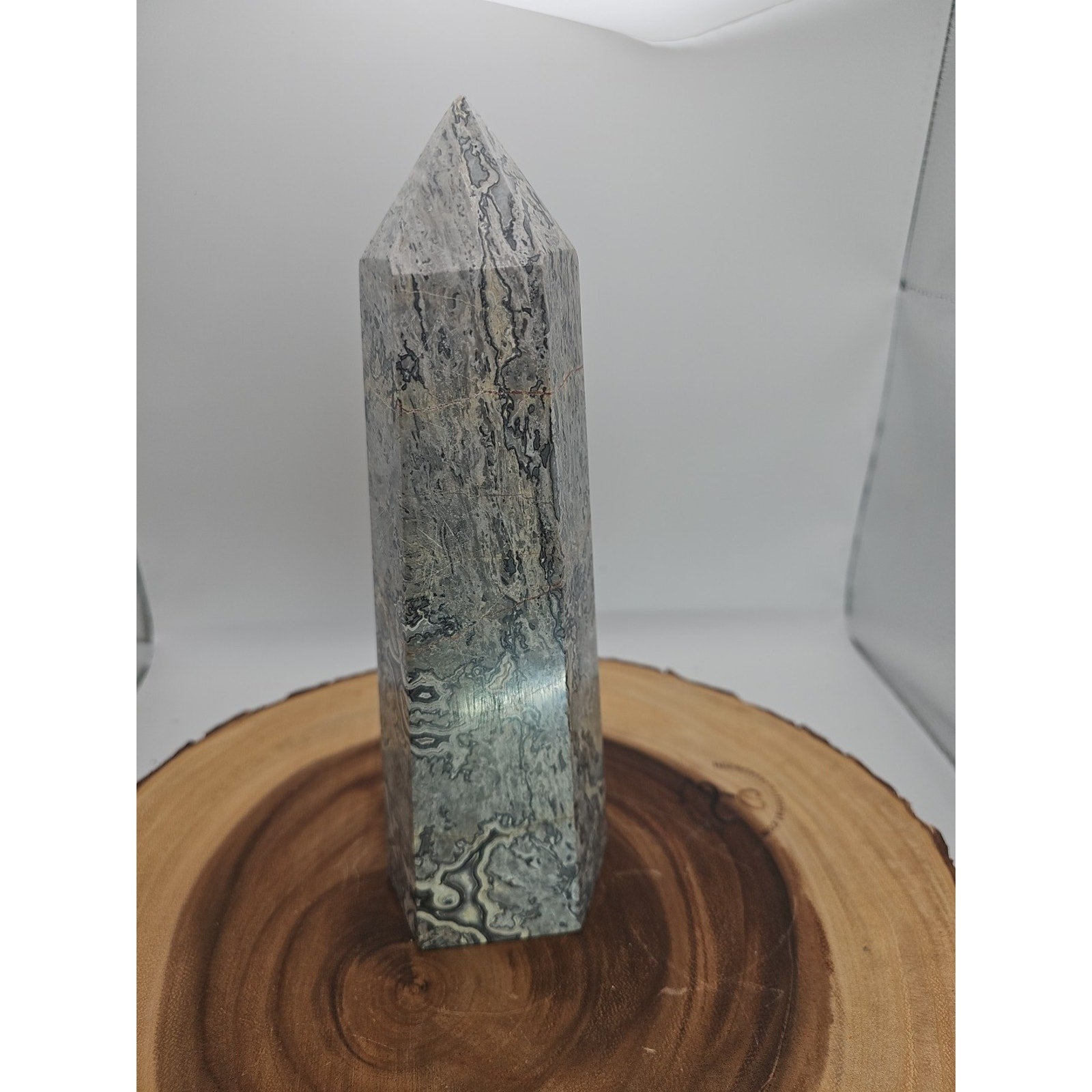 3.81LB 1Pcs Natural Gray Crazy Lace Jasper Crystal Point Tower Healing