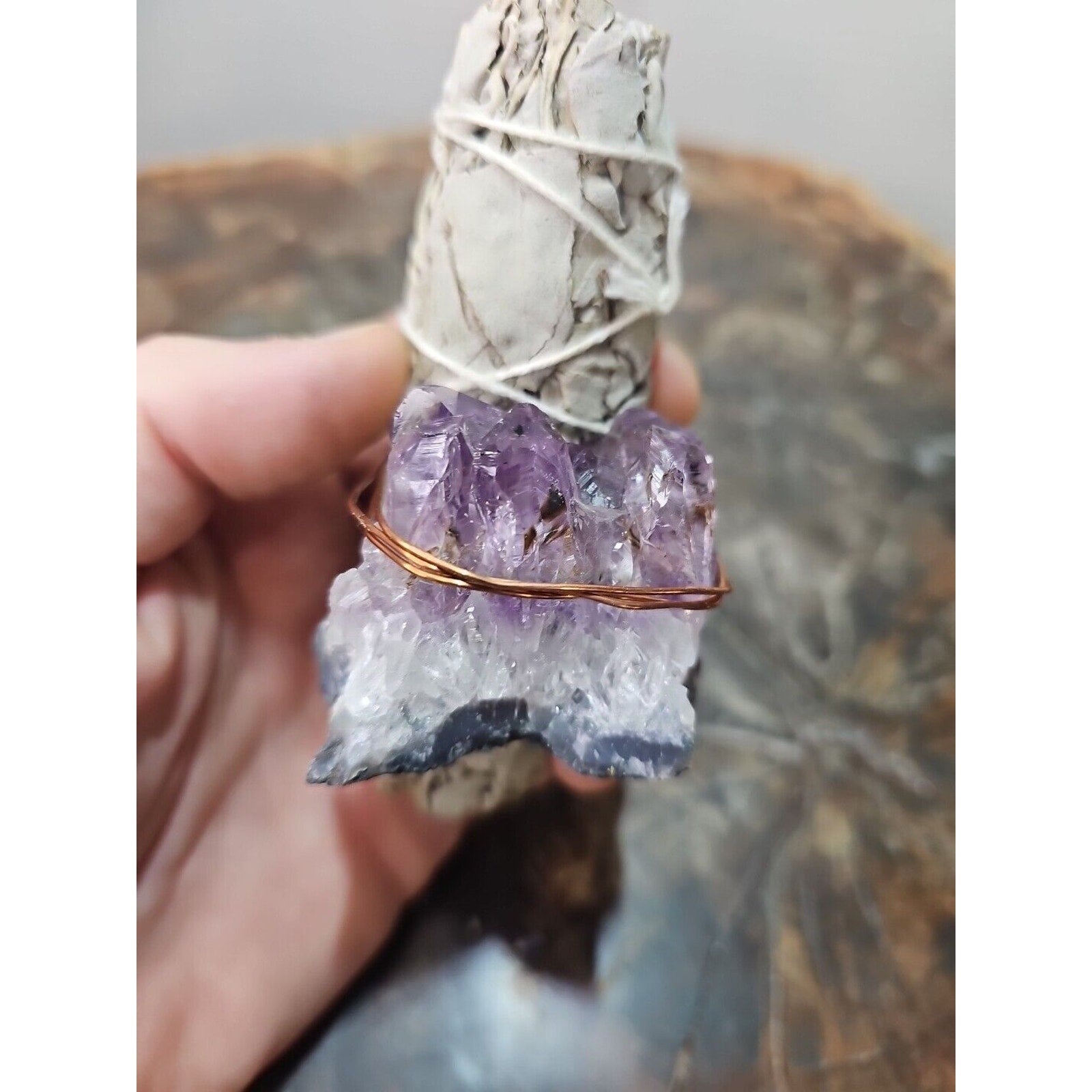 Sage wrapped crystal W/ Huge Amethyst Quartz Healing