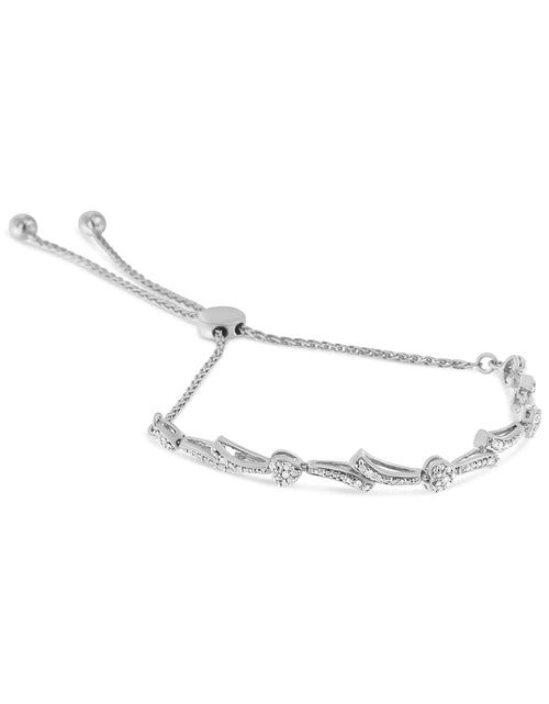 Load image into Gallery viewer, .925 Sterling Silver Diamond Accent Heart and Wave Link Bolo Bracelet (I-J Color, I2-I3 Clarity) - 6&quot; to 9&quot; Adjustable
