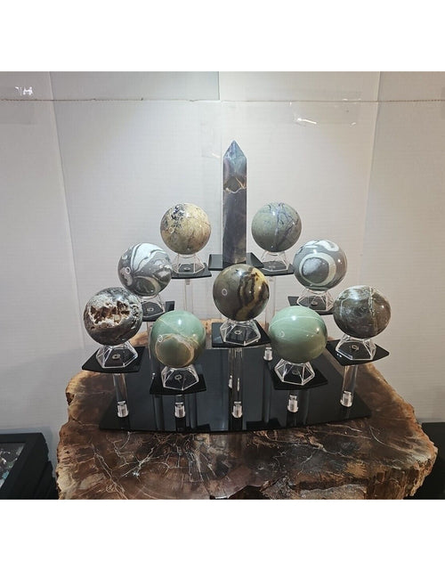 Load image into Gallery viewer, 10Pcs Natural Phantom Chevron And 3 different Ocean Jasper + Fluorite Tower.
