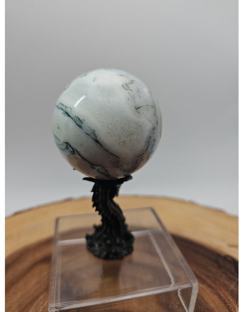 Load image into Gallery viewer, Tree Agate Sphere .45lb 53mm W/Dragon Stand
