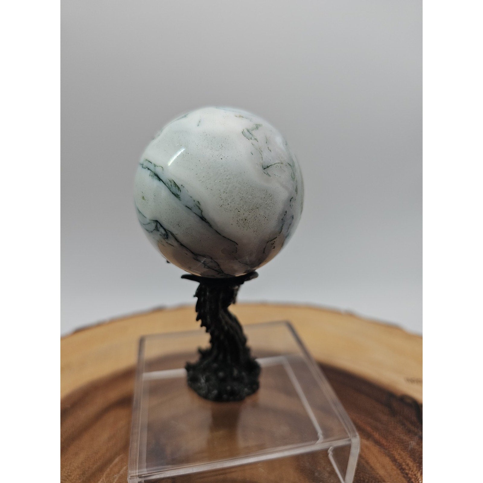 Tree Agate Sphere .45lb 53mm W/Dragon Stand