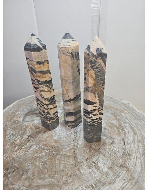 Load image into Gallery viewer, 3.47LB 3Pcs Natural Zebra Rock Jasper Crystal Point Tower Healing Sinkiang
