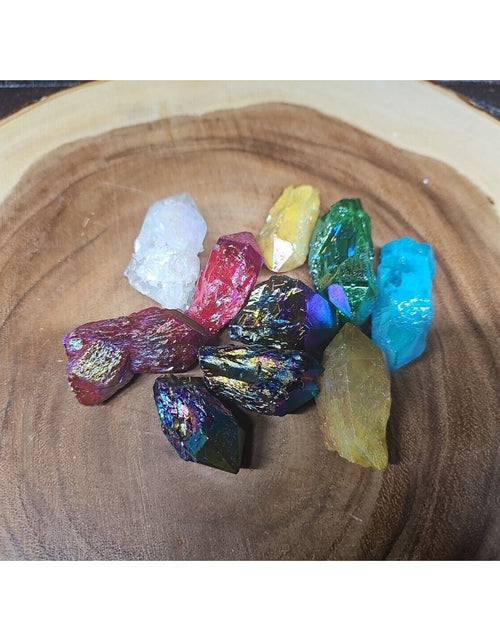 Load image into Gallery viewer, 10Pcs .68lbs Rainbow Aqua Aura Quartz Crystal Points Titanium Coating B1
