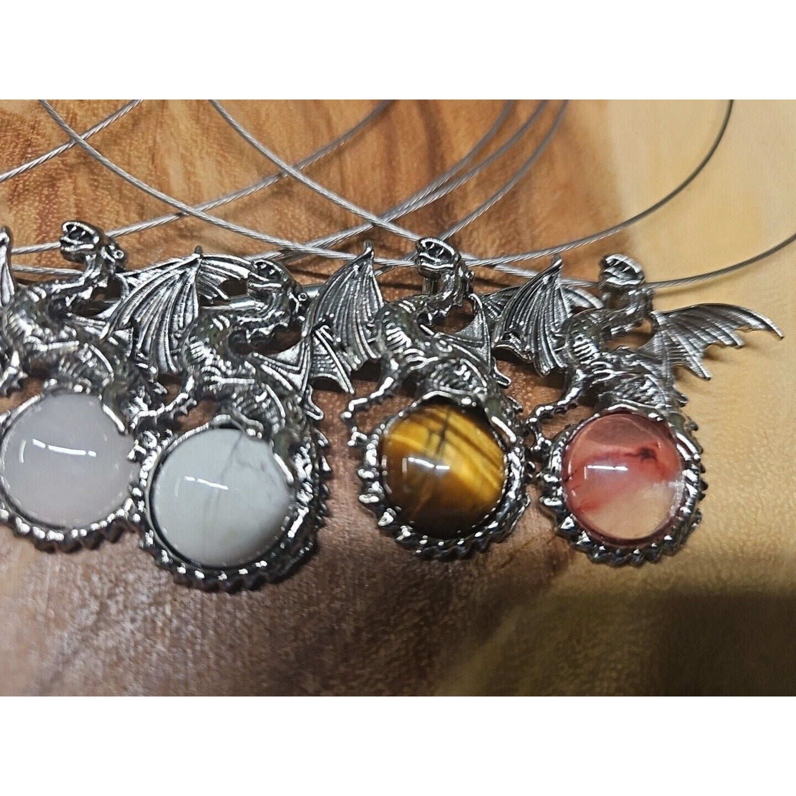 Natural stone 16in dragon pendant necklace, stainless steel 9pc Wholesale lot