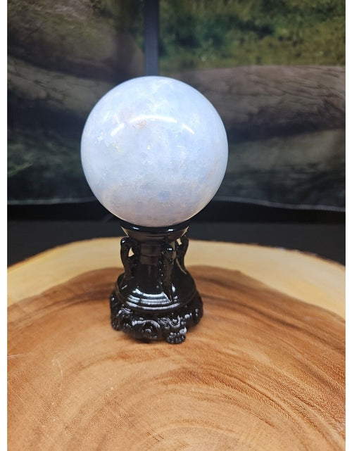 Load image into Gallery viewer, 1.29lbs Baby Blue Celestite Quartz Crystal Sphere W/Stand 74mm
