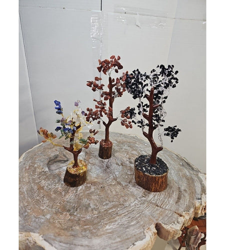3 Pcs 300 Carnelian+Amethyst+Crystal Gemstones Golden Branches Bonsai Tree