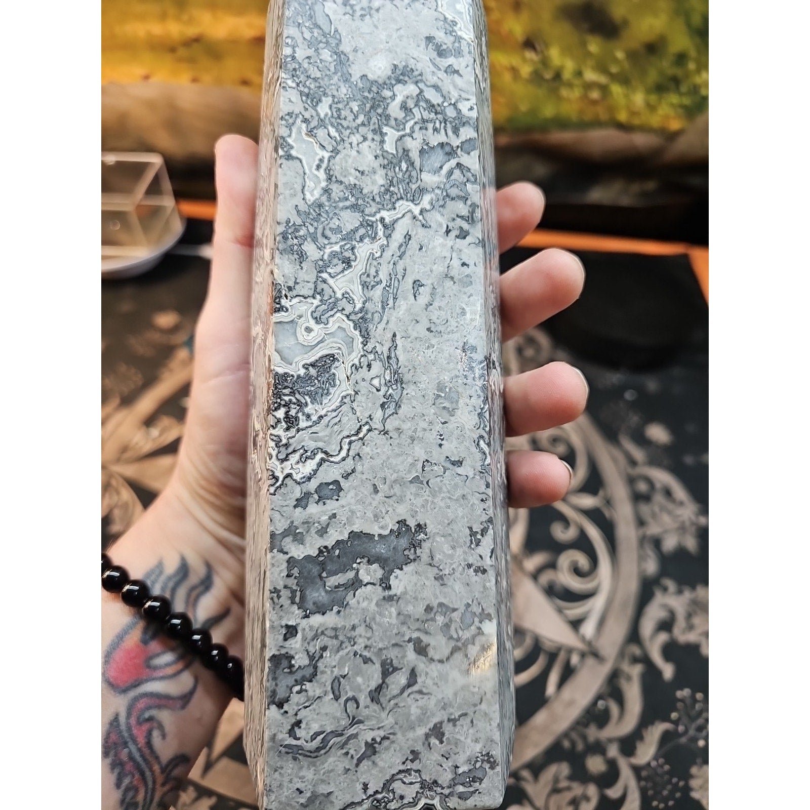 4.83lb 10in Tall Crazy Lace Jasper Crystal Point Tower Healing