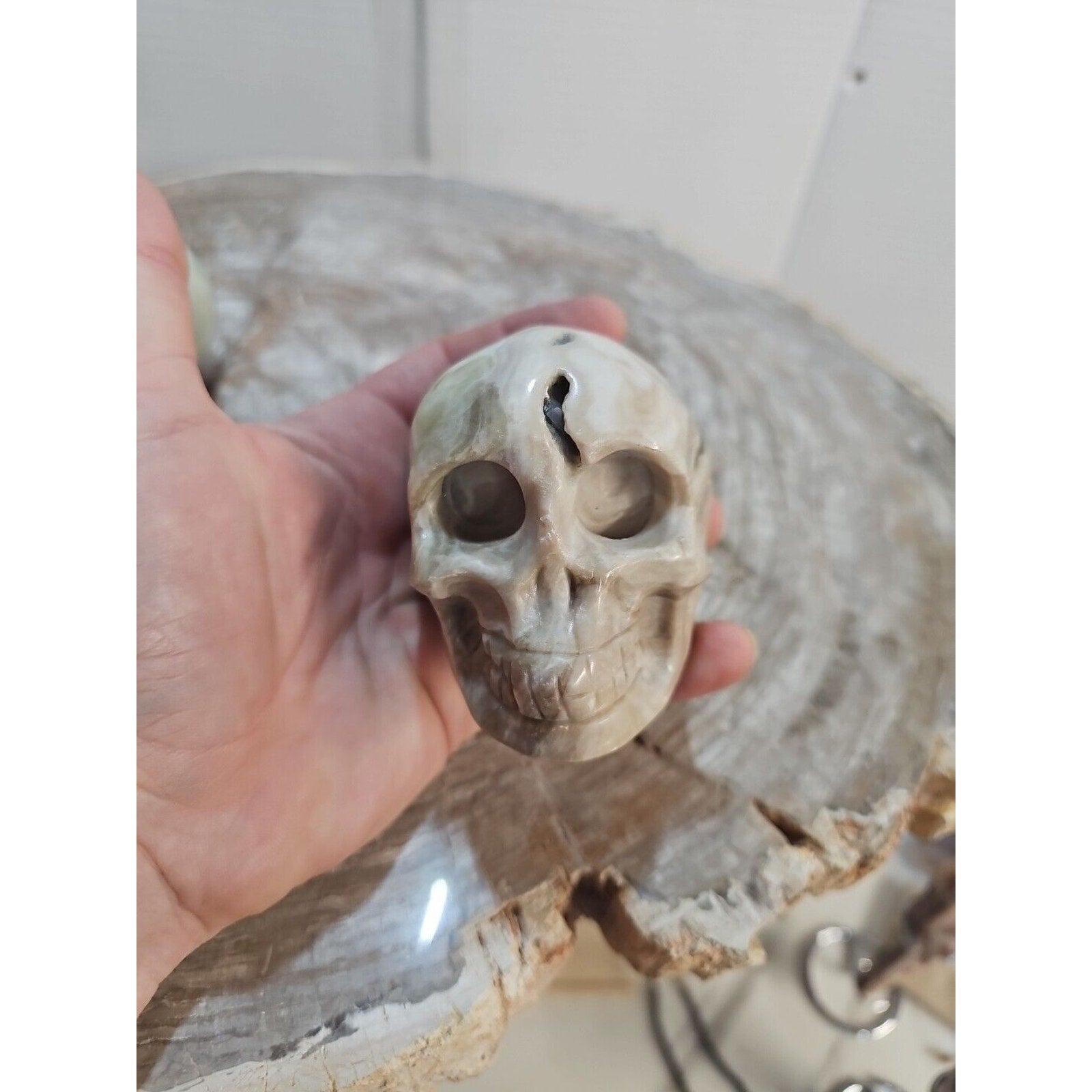 2.18LB 2Pcs Natural Jasper Calcite Skulls Crystal Carving Mixed Stones Healing