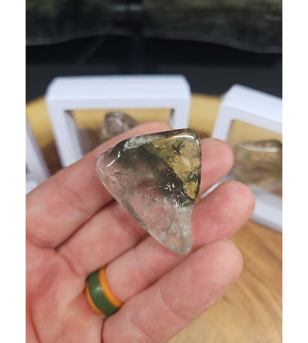 Natural Phantom Ghost Quartz Crystal Stone Tumbled Healing Brazil 1pc W/case