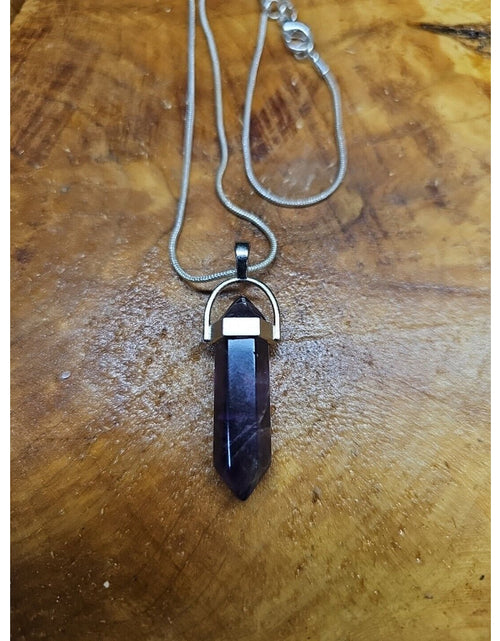 Load image into Gallery viewer, Amethyst Crystal Necklace 16in Silver Chain
