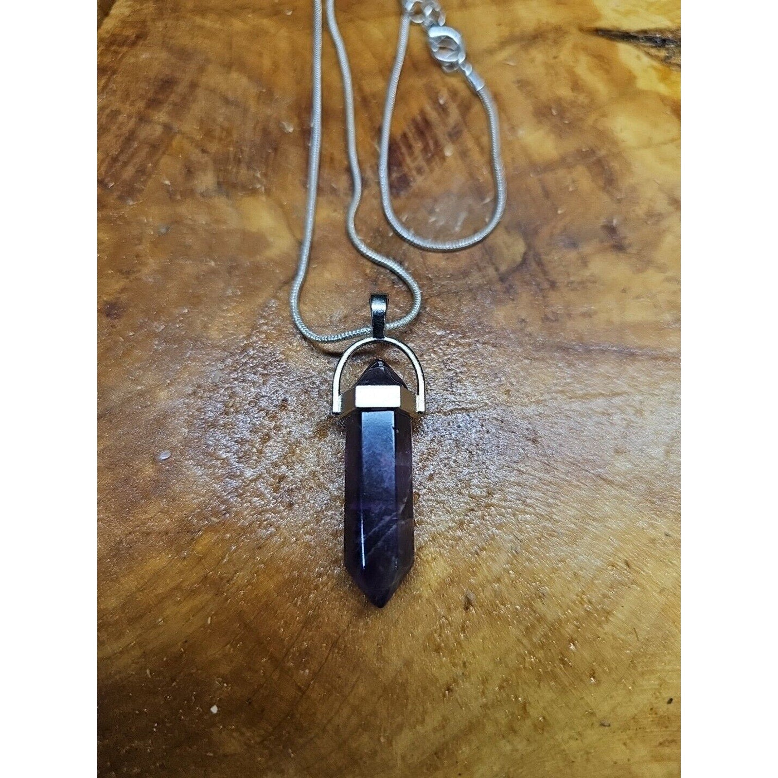 Amethyst Crystal Necklace 16in Silver Chain