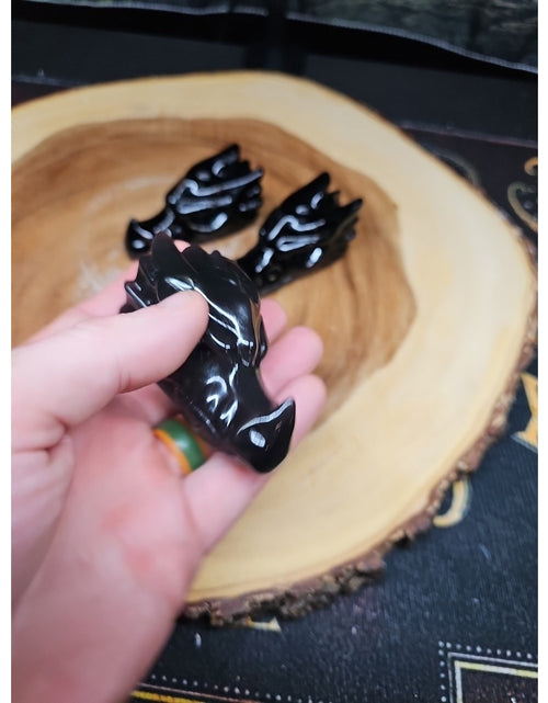 Load image into Gallery viewer, 1 Each Natural Black Obsidian Quartz Crystal Dragon Head Carving 102grams 7-8cm
