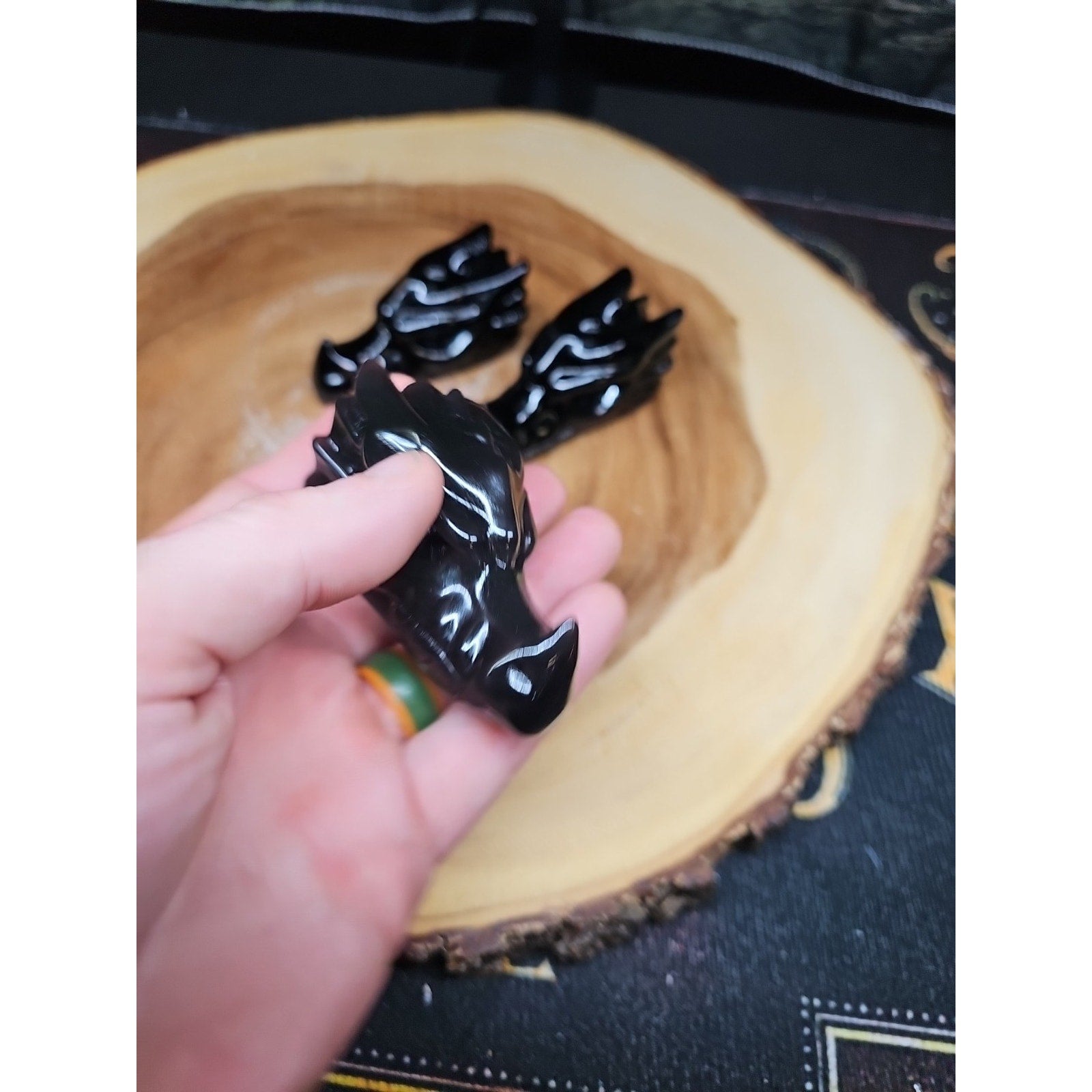 1 Each Natural Black Obsidian Quartz Crystal Dragon Head Carving 102grams 7-8cm