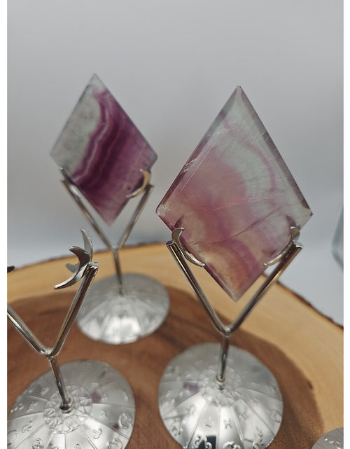 Load image into Gallery viewer, 1 Each Natural Rainbow Fluorite Diamond W/ Zodiac stand
