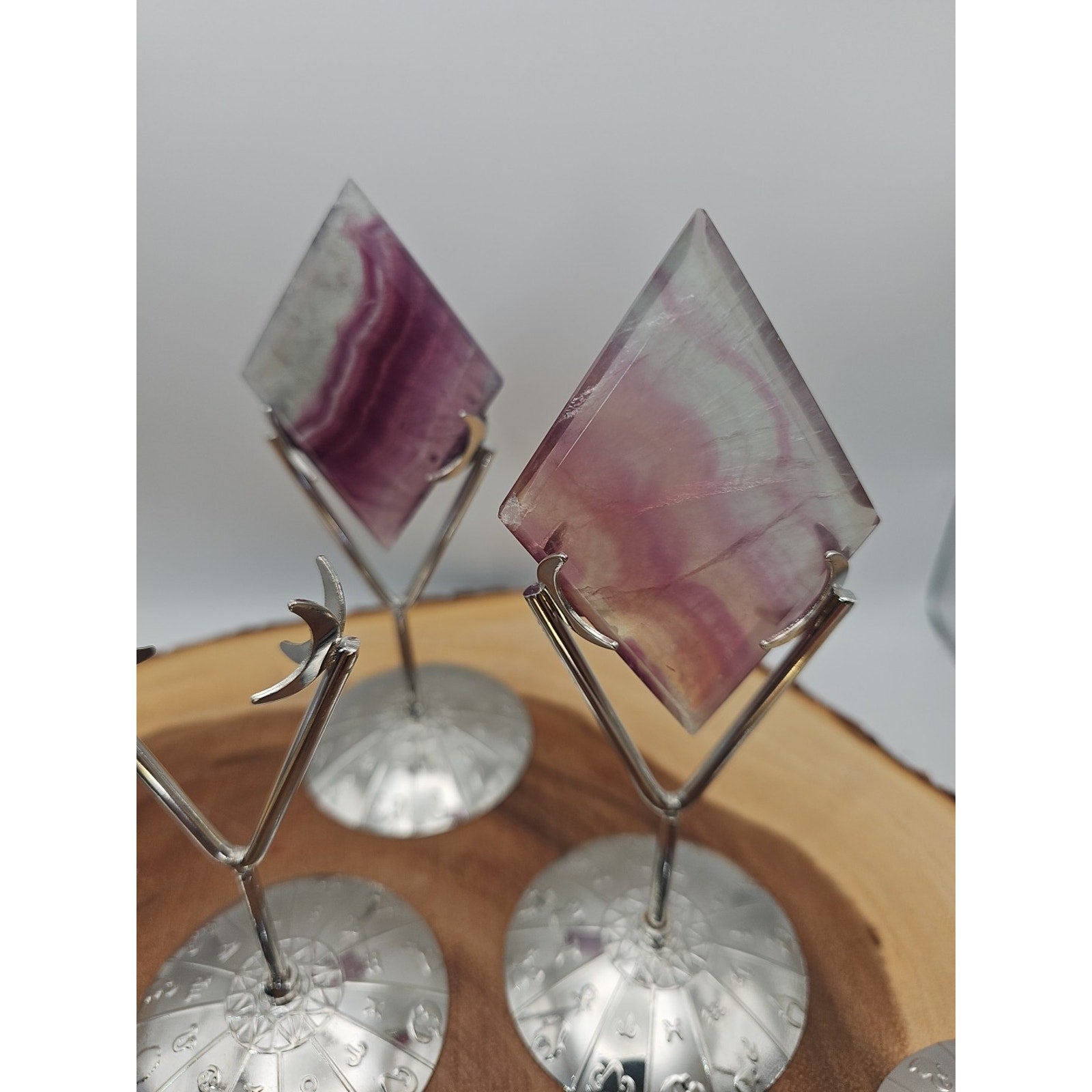 1 Each Natural Rainbow Fluorite Diamond W/ Zodiac stand