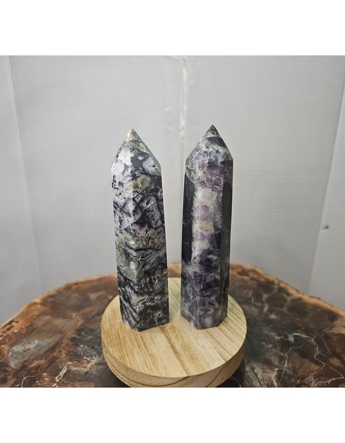 Load image into Gallery viewer, 2Pcs Natural Purple Fluorite Quartz Crystal Point Tower Polished
