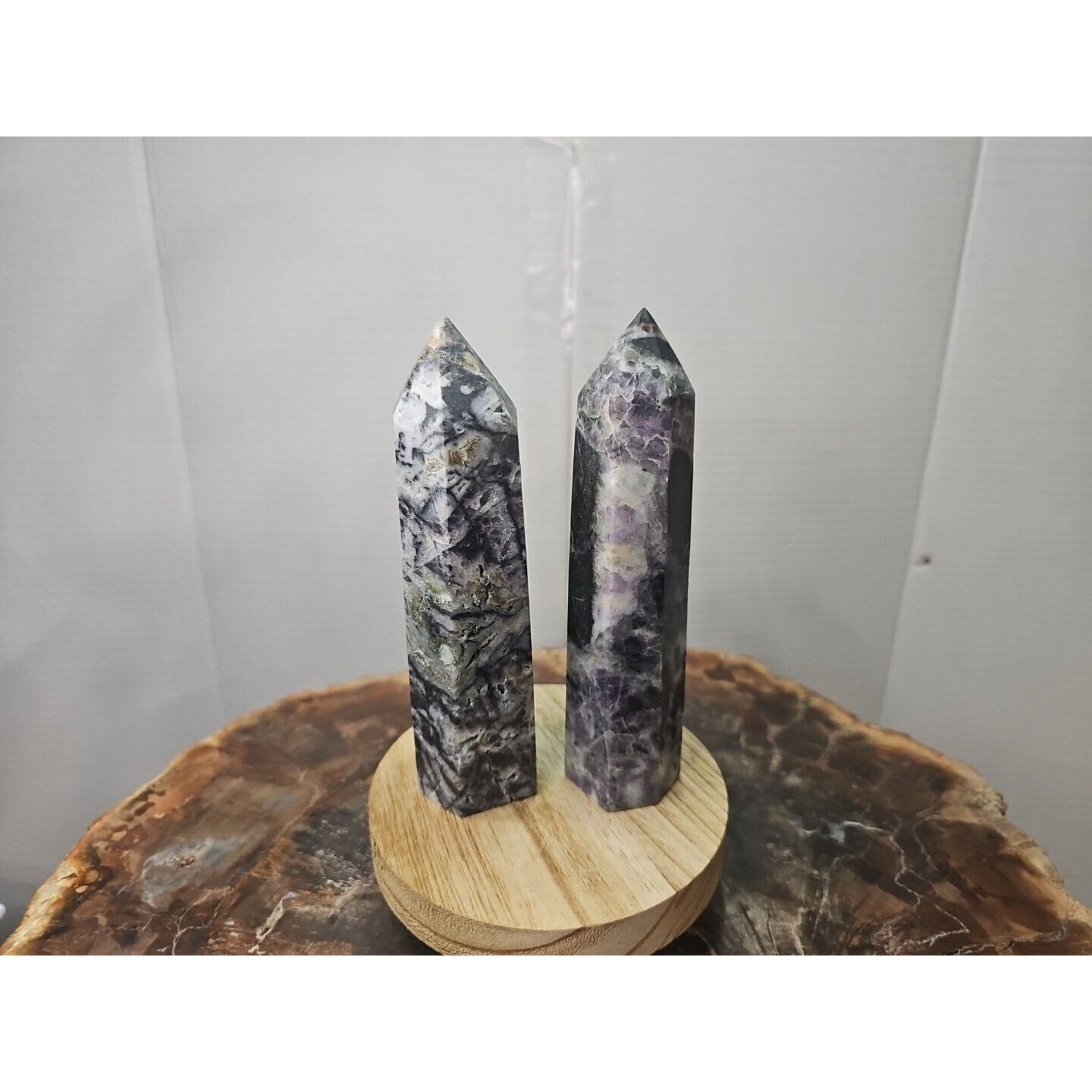 2Pcs Natural Purple Fluorite Quartz Crystal Point Tower Polished