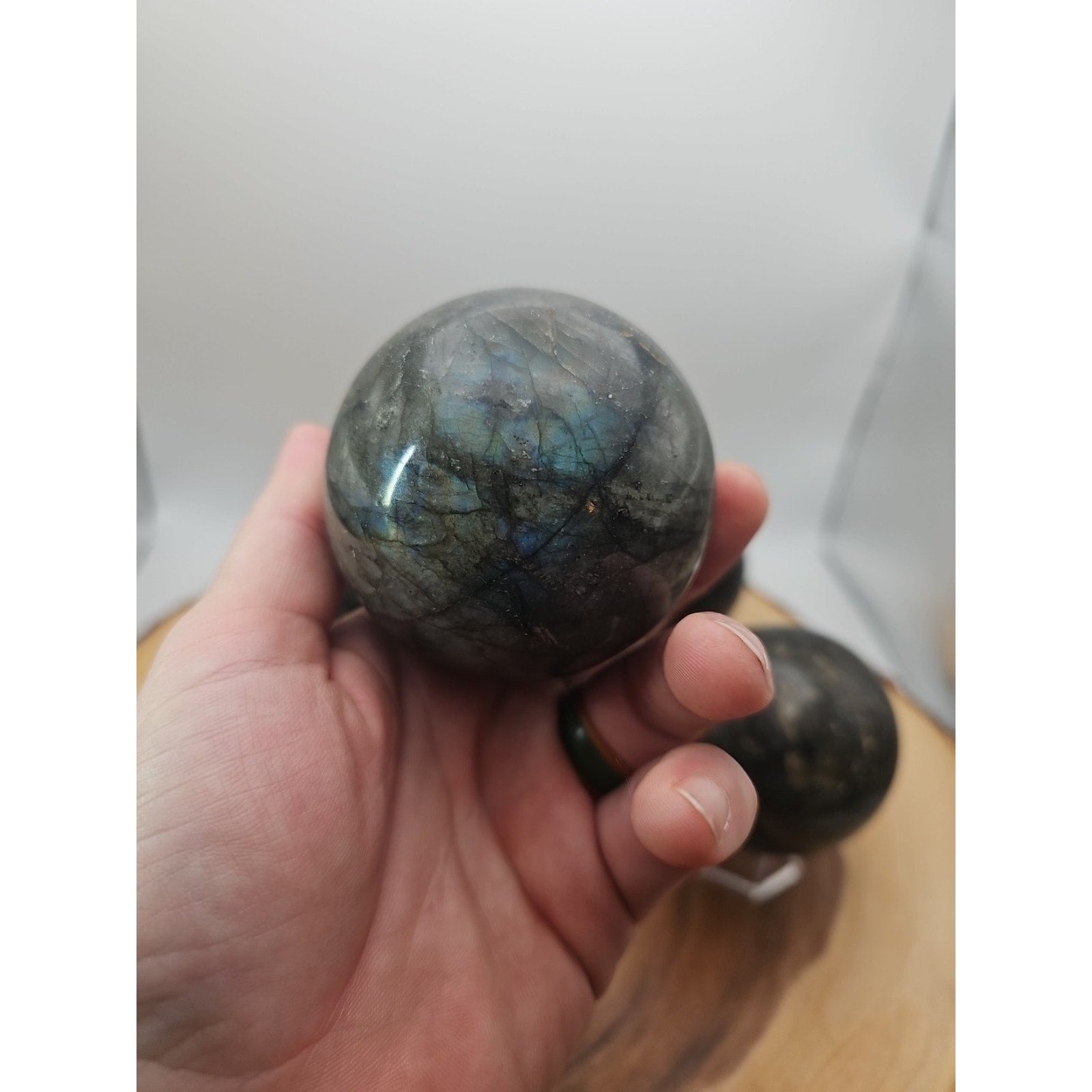 1LB 1Pcs Natural Rainbow Labradorite Crystal Sphere Ball Polished w/stand