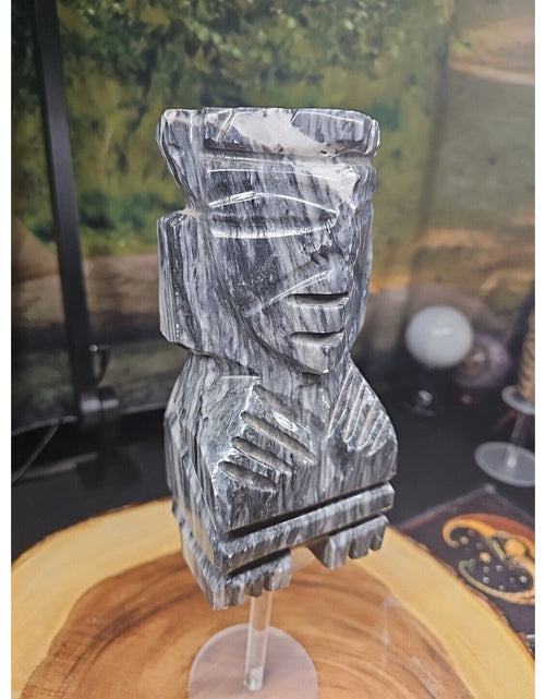 Load image into Gallery viewer, Carved Onyx Stone Aztec Mayan Tiki Sculpture 7in Tall 4lbs
