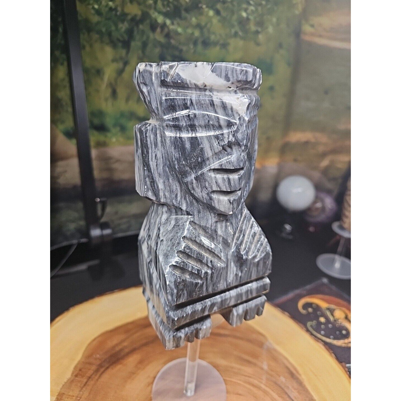 Carved Onyx Stone Aztec Mayan Tiki Sculpture 7in Tall 4lbs