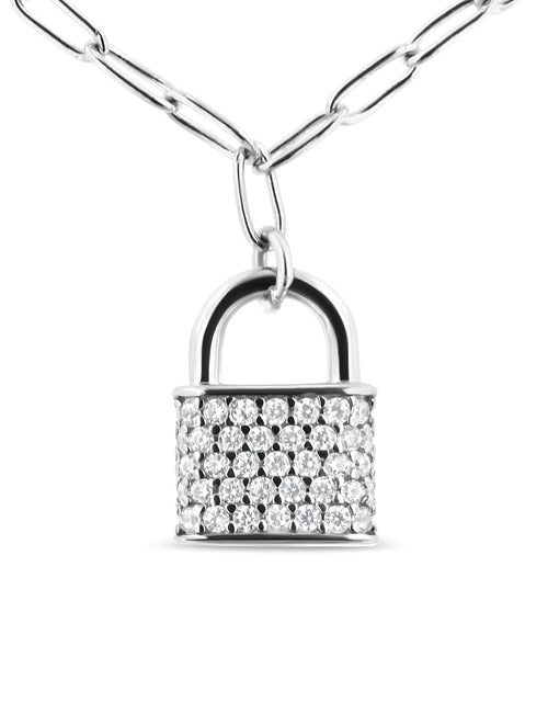 Load image into Gallery viewer, .925 Sterling Silver 1/4 Cttw Diamond Lock Pendant Necklace with Paperclip Chain (H-I Color, SI2-I1 Clarity)
