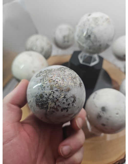 Load image into Gallery viewer, 1 Each Natural Golden Pyrite &amp; Jasper Crystal Sphere Ball Polished 55mm +
