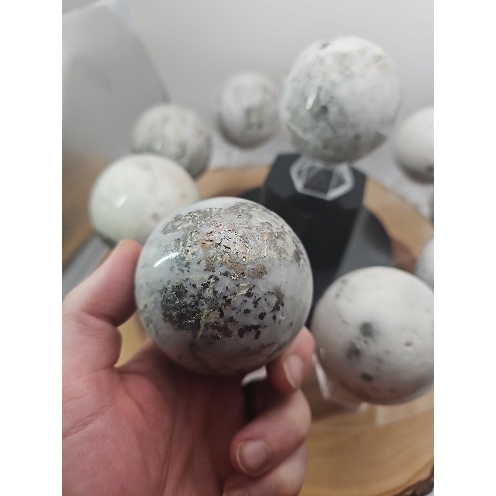 1 Each Natural Golden Pyrite & Jasper Crystal Sphere Ball Polished 55mm +