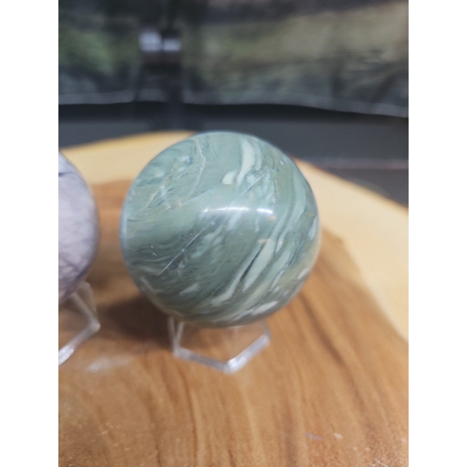 2Pcs A Set Of Natural Quartz Crystal Jasper Sphere Ball Polished 50-60mm &stand