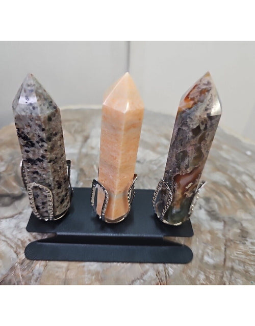 Load image into Gallery viewer, 313g 3Pcs A Set Of Natural Quartz Crystal Jasper Point Tower Polished W/STAND
