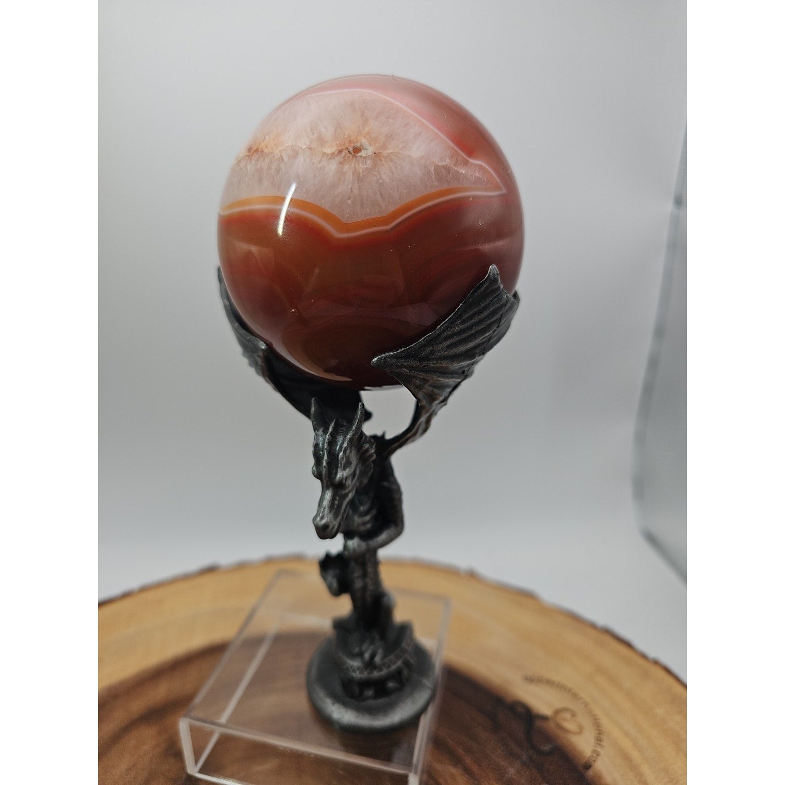 1.3lb 75mm Carnelian Quartz W/Dragon Stand