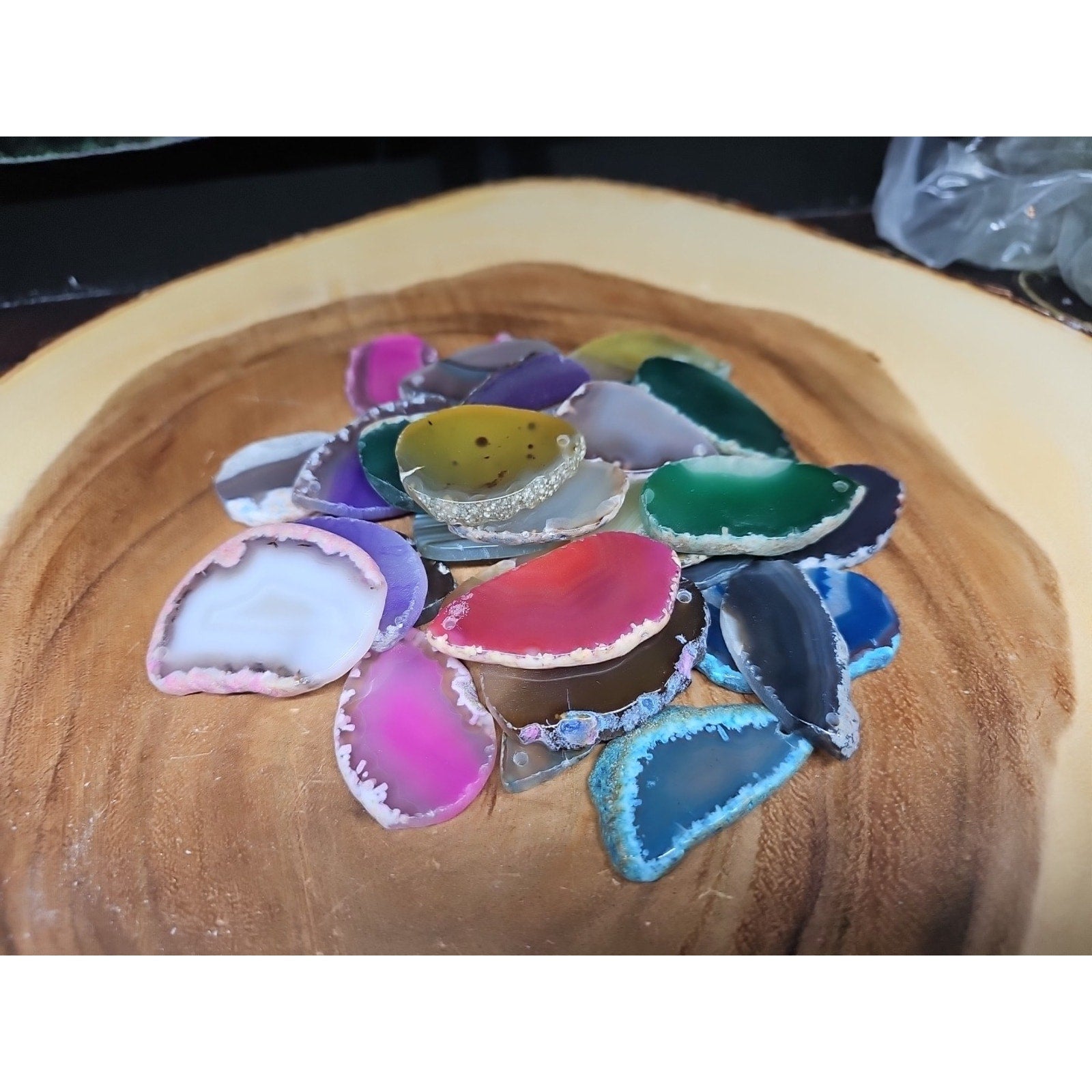 30 agate slices lot W/hole For Pendant