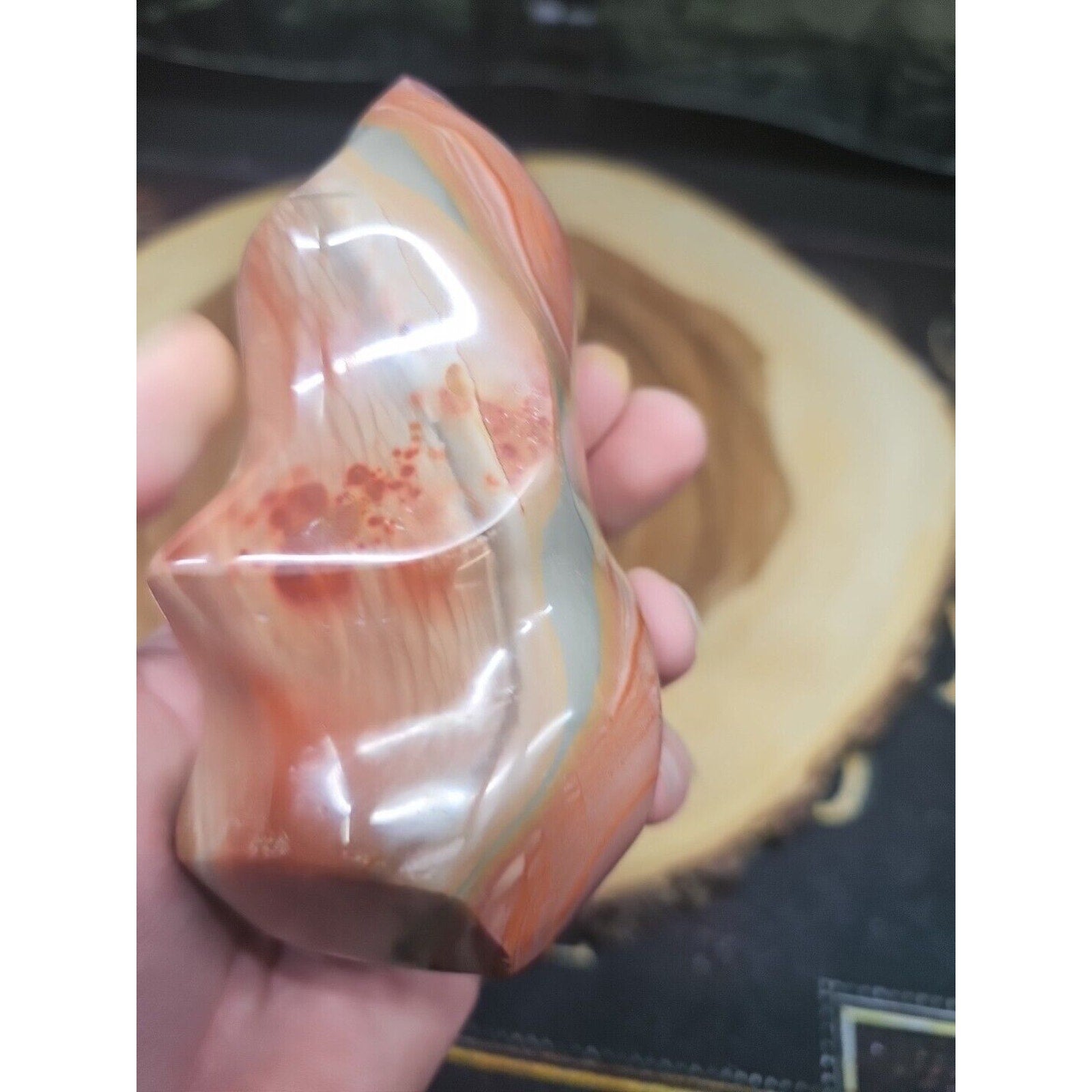 1.15LB 1Pcs Natural Polychrome Ocean Jasper Crystal Flame Point Carved Healing