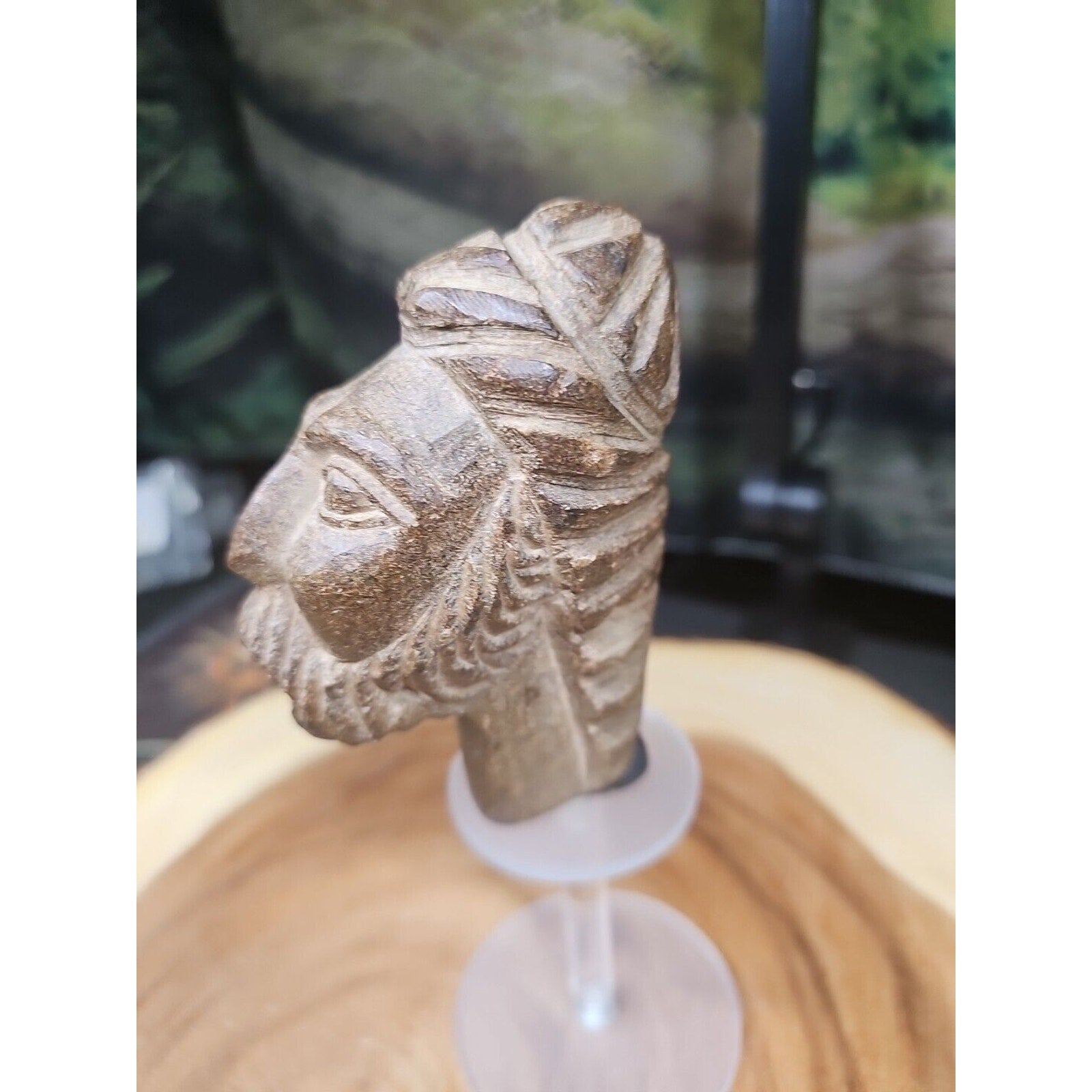 Vintage ABSTRACT STONE HEAD Sculpture Stone 1 lb W/Stand