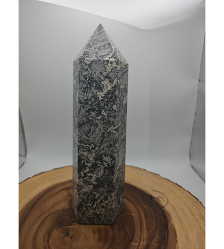 3.91LB 1Pcs Natural Gray Crazy Lace Jasper Crystal Point Tower Healing