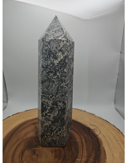 Load image into Gallery viewer, 3.91LB 1Pcs Natural Gray Crazy Lace Jasper Crystal Point Tower Healing
