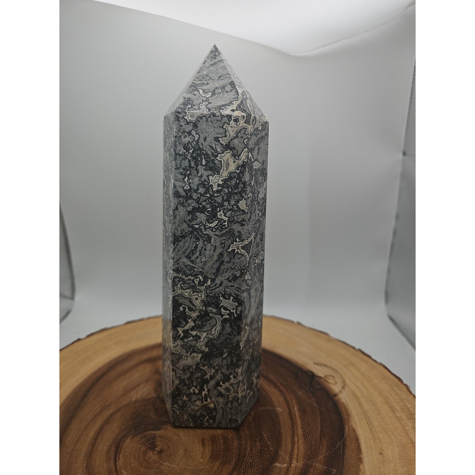 3.91LB 1Pcs Natural Gray Crazy Lace Jasper Crystal Point Tower Healing