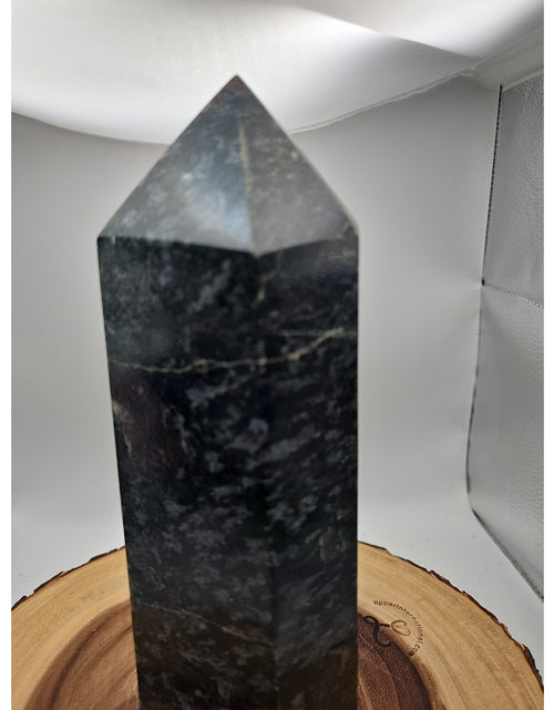 Load image into Gallery viewer, 8.23lb Arfvedsonite Garnet Blue Flashes Crystal Point Tower Polished
