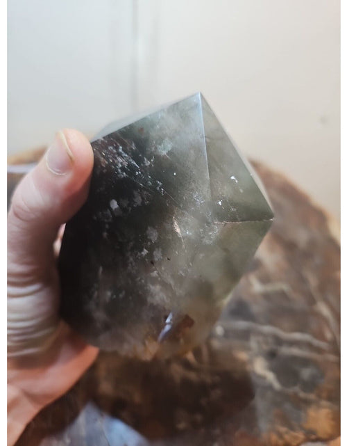 Load image into Gallery viewer, 1.73LB Natural Green Ghost Phantom Quartz Crystal Obelisk Wand Point Healing.
