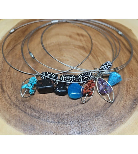 Natural stone 16in pendant necklace, stainless steel 8pc Wholesale lot