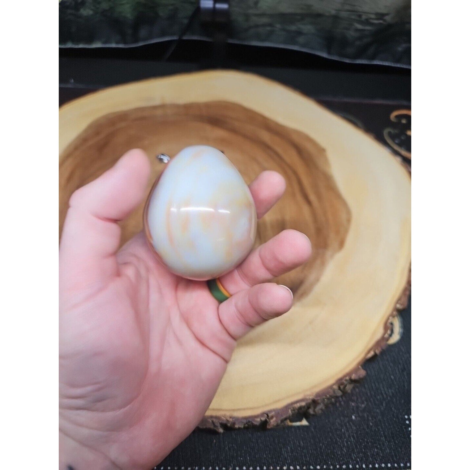 Ocean Jasper Egg Caramel Agate W/Stand 274grams