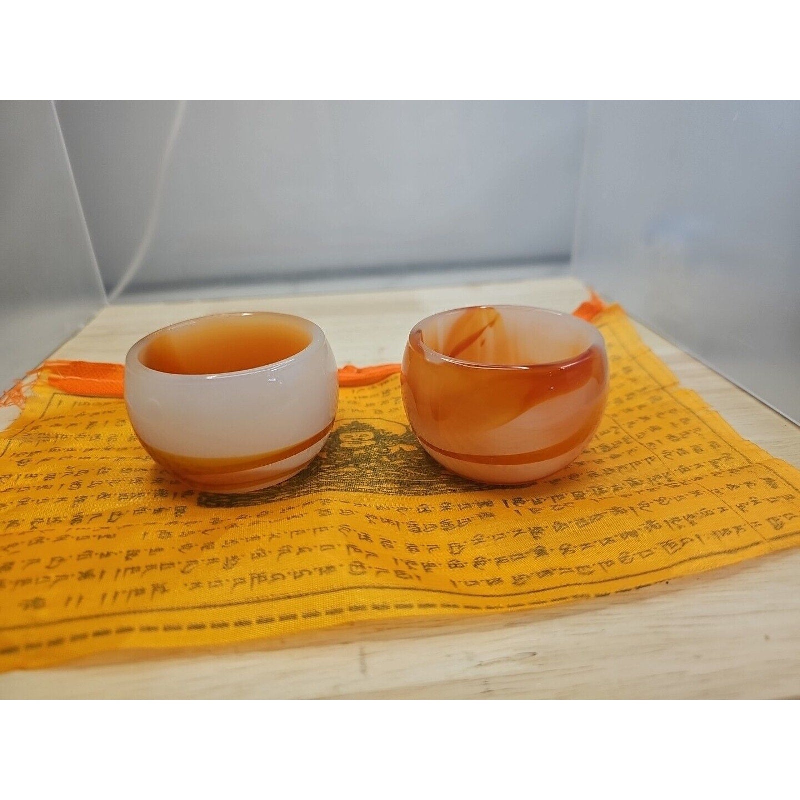 2Pcs Manmade Art Agate Carnelian Quartz Crystal Tea Cup Carving Healing