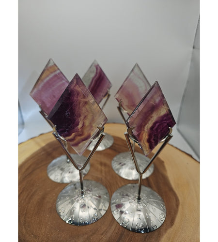 1 Each Natural Rainbow Fluorite Diamond W/ Zodiac stand