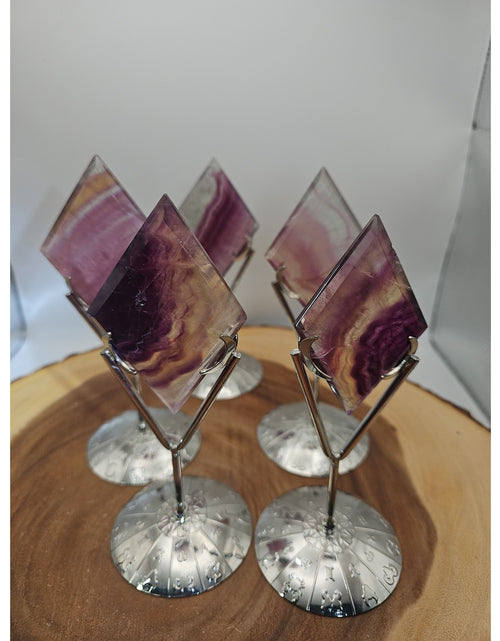 Load image into Gallery viewer, 1 Each Natural Rainbow Fluorite Diamond W/ Zodiac stand
