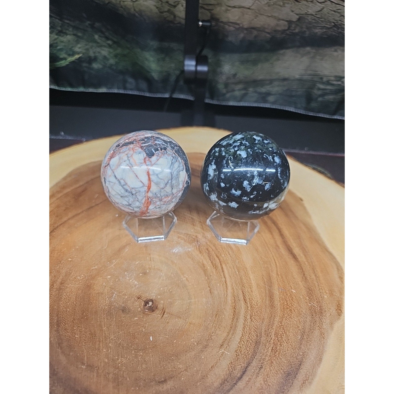 2Pcs A Set Of Natural Quartz Crystal Jasper Sphere Ball Polished 50-60mm &stand