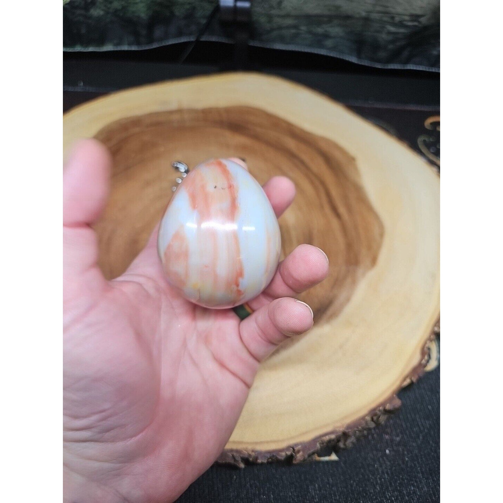 Ocean Jasper Egg Caramel Agate W/Stand 274grams
