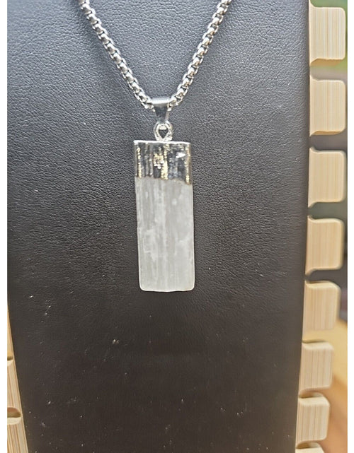 Load image into Gallery viewer, Selenite Crystal Necklace 18in Stainless Steel Chain Protection Healing
