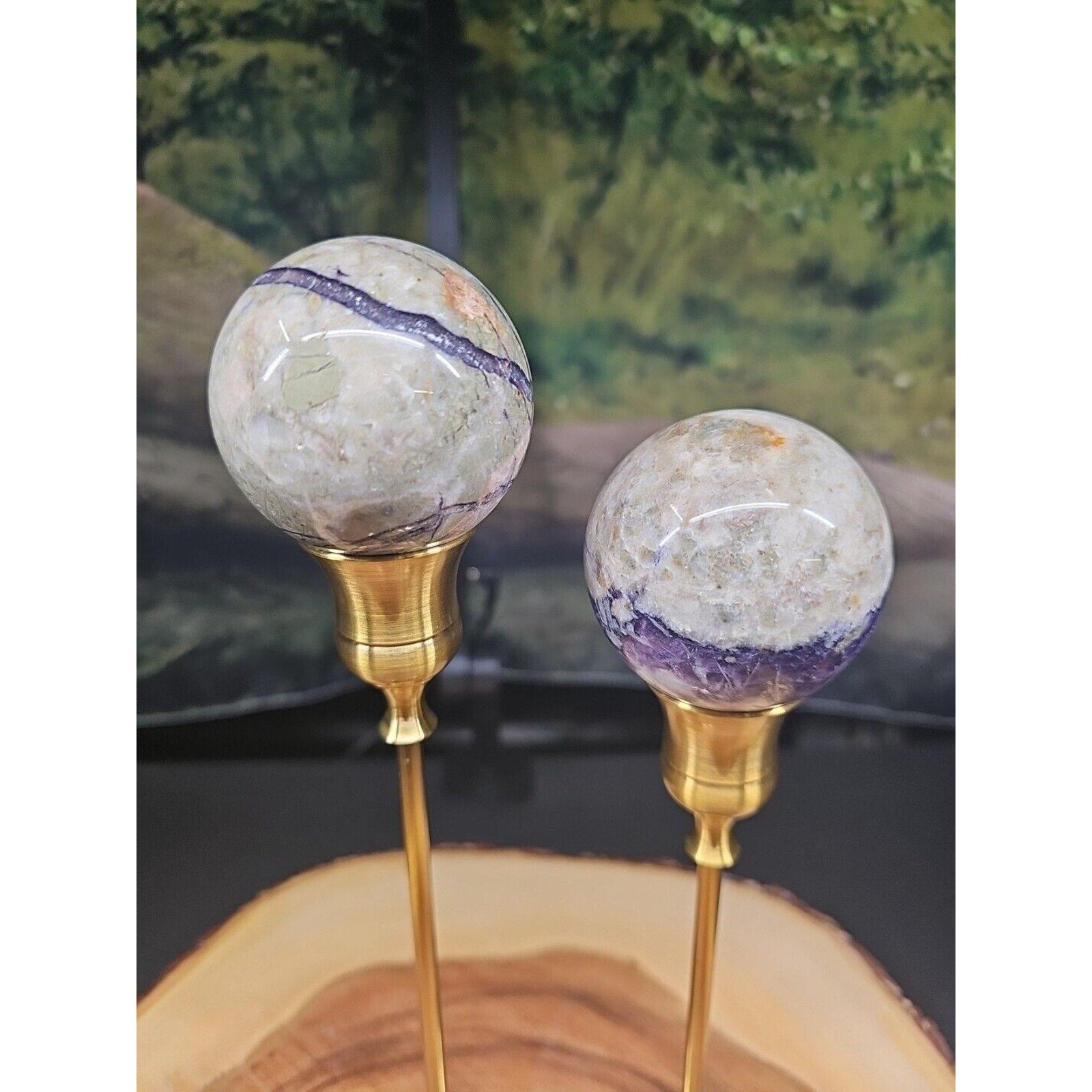 Amethyst Chevron Sphere Pair W/Stands